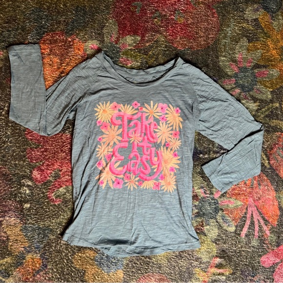 💜 Natural Life Take It Easy Long Sleeve Boho Tee Shirt Size Small - EUC - Picture 1 of 7